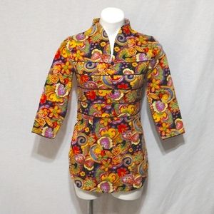 Multicolored Floral Print Fitted Tunic Top Small